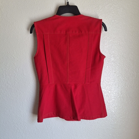 Peter Nygard Red Peplum Mermaid Zipup Pocket Sleeveless Vest Small - Picture 3 of 6